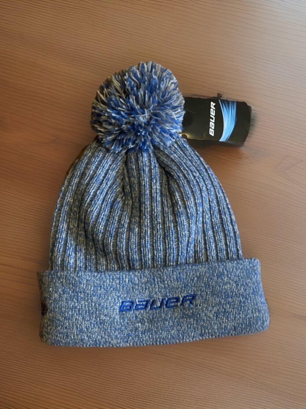 Bauer Hockey New Era Knit Pom Pom Beanie Hat Winter Cap One Size - Gray Blue New